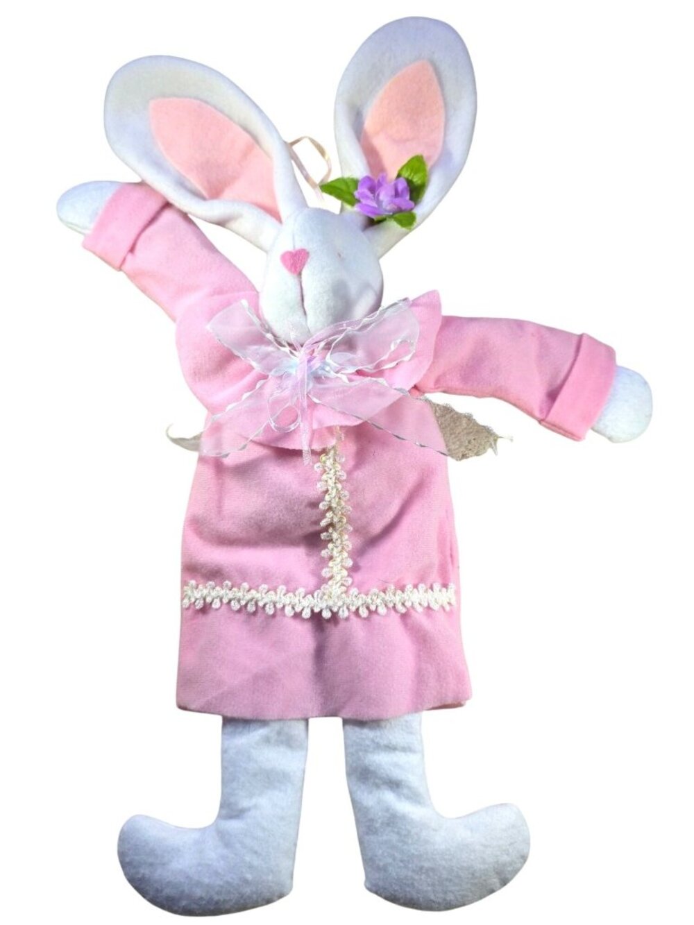 Handmade Pink Bunny Rabbit Decoration Floral Accent 15" Hanging Plush Toy Easter